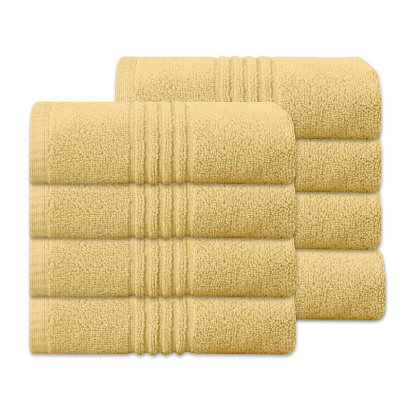 Ensemble de serviettes de salle de bain 100% coton 100% coton zéro torsion Robbs Home Weavers 500GSM, 16 po x 24 po (8) (8 serviettes à main), jaune