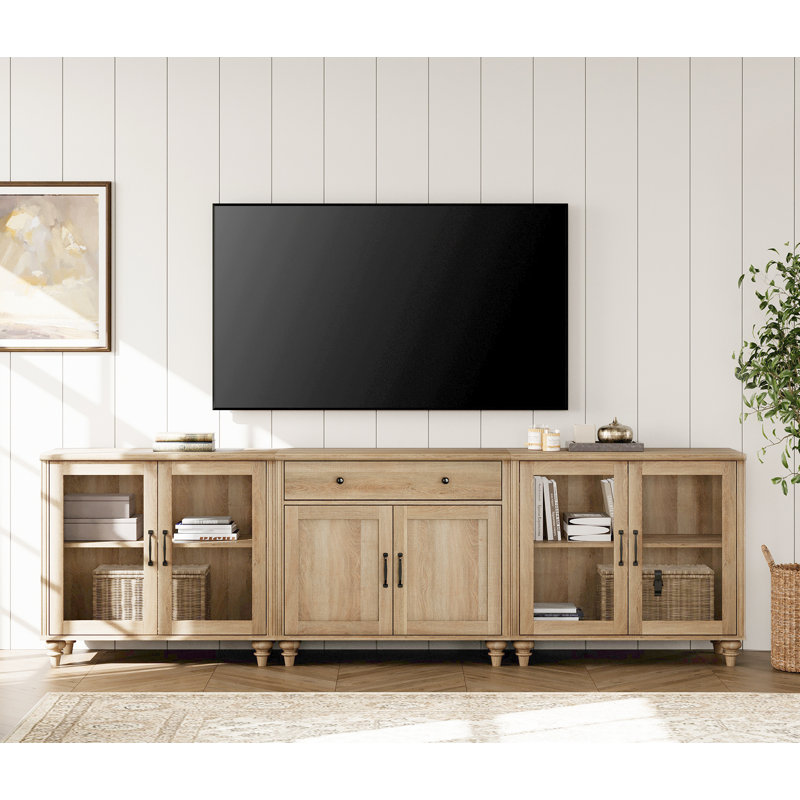 TV Stand For 100 Inch TV, 3-In-1 TV Console Table For 75/80/85/90 Inch TV, Entertainment Center With 6 Doors And A Drawer, Kitchen Sideboard Buffet Cabinet For Dining Room, Oak