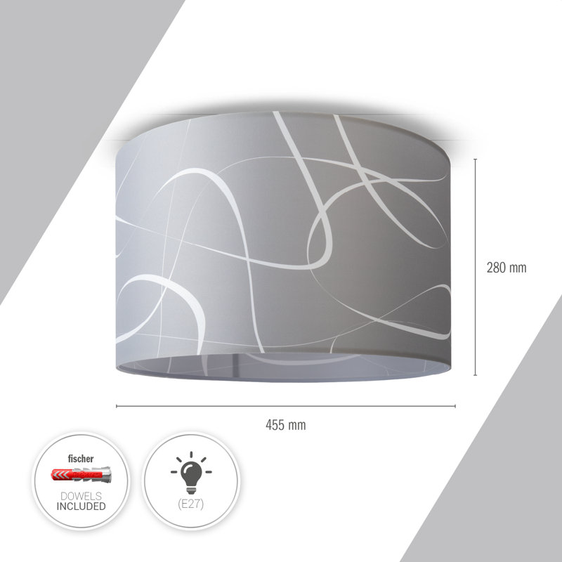 Aalon Fabric Flush Ceiling Light, Grey
