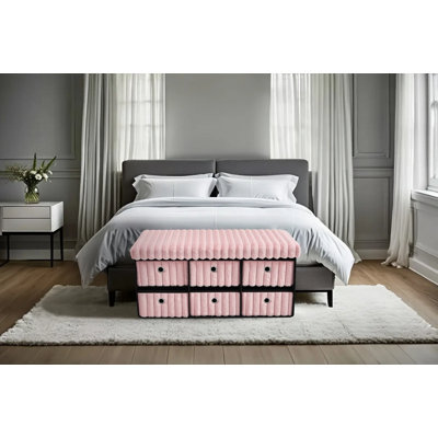 6 Drawer Ribbed Ottoman Storage Box with Cushioned Seat, Foldable Fabric Storage Chest for Bedroom, Hallway or Living Room