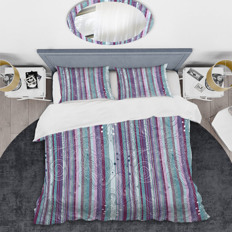 Ensemble de housse de couette en microfibre bleu / mauve 2 pièces, Housse de couette simple + 1 taie décorative stan