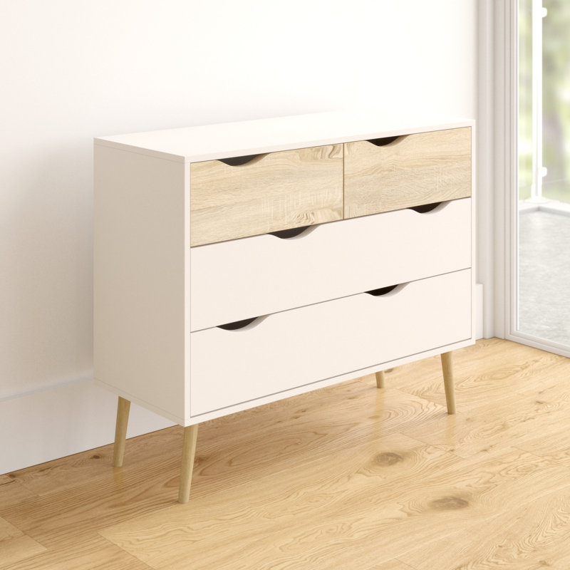 Palomo Chest Of Drawers With Four Drawers, Measures 98 X 81 X 39 Cm, White/Brown