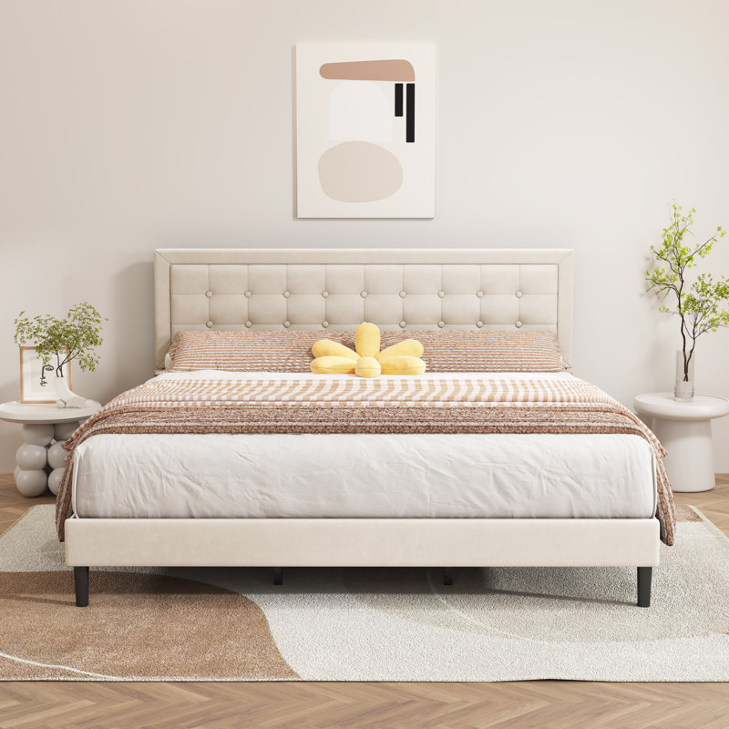 Anghelina Upholstered Platform Bed, Beige, King