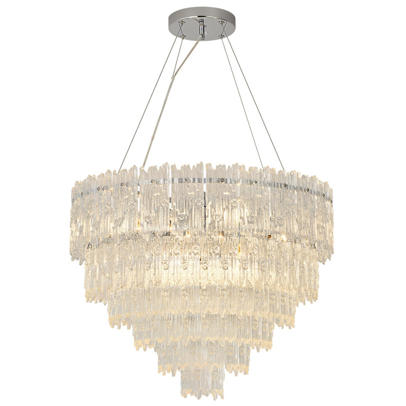 Crystal & Glass Pendant, Height-Adjustable, Sloped-Ceiling Ready, 5 Tiers, 43cm H × 58cm W × 58cm D, 8 Lights