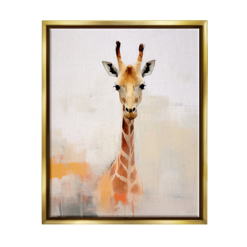 " Modern Giraffe Portrait ", 31" H x 25" W x 1.7" D, Metallic Gold Floater Frame