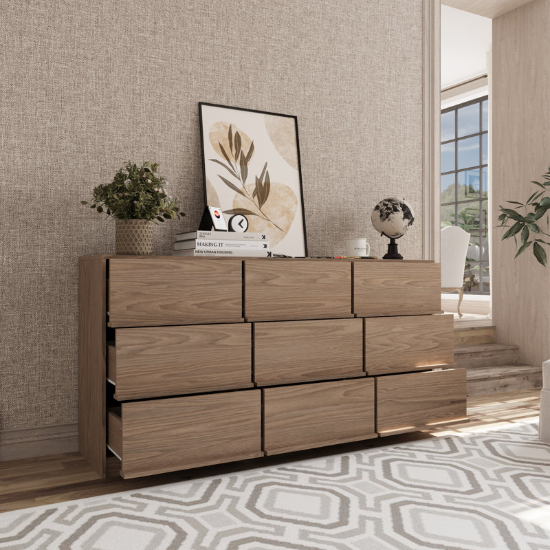 63"-dresser For Bedroom With 9 Drawers, Brown