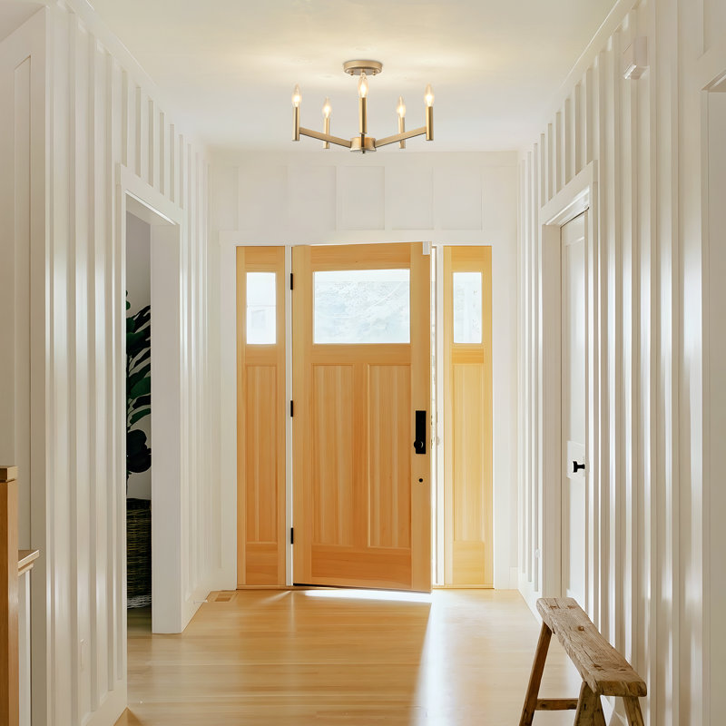 Plafonnier semi-encastré 5 lumières façon bougie, Doré
