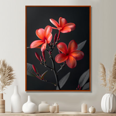 «Red Plumeria Whimsical Wonders II - Plumeria», reproduction d'art murale rouge