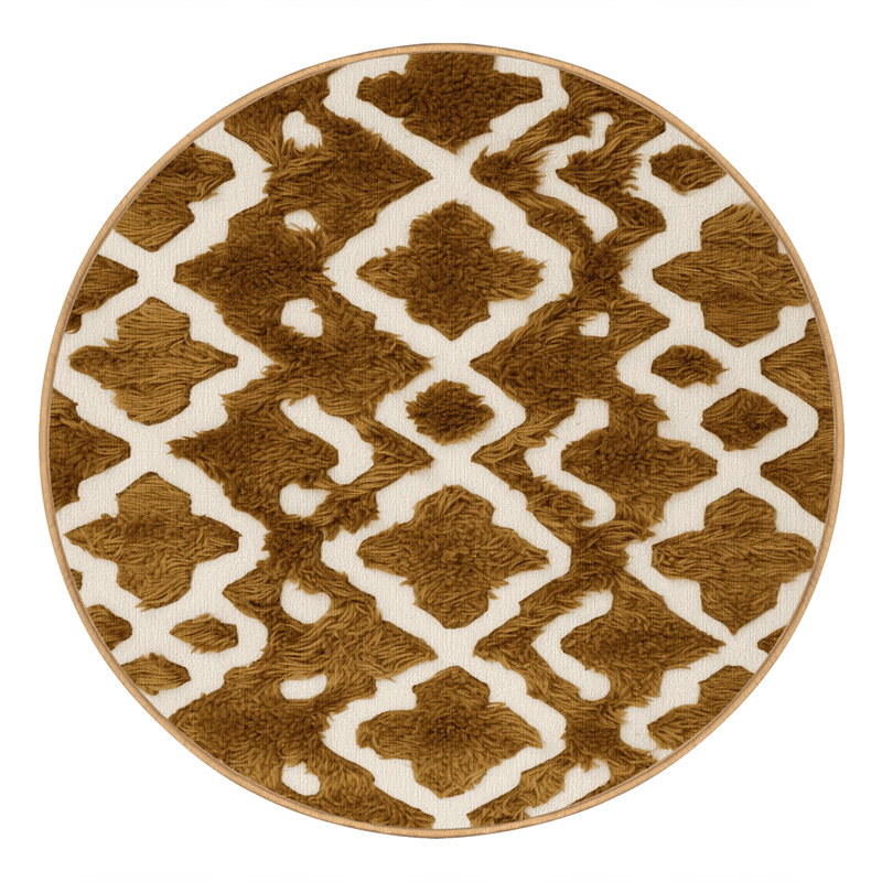 Machine Washable Trellis Brown Area Rug, Round 8'