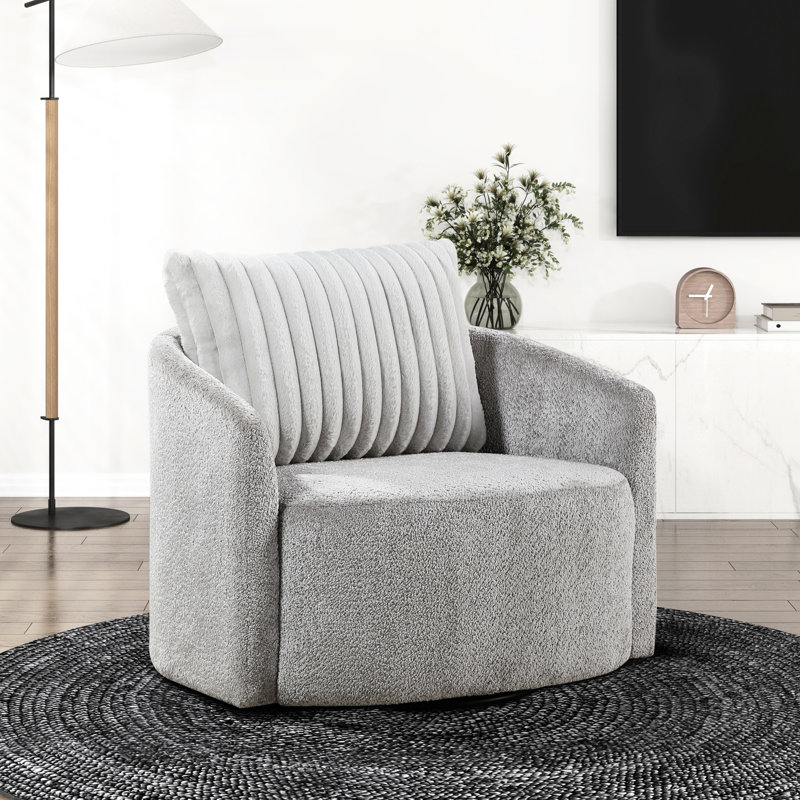 Chaise pivotante à hauteur de cadre de 28,5 po en gris doux pour améliorer l'espace de vie, chenille à largeur de bras de 3 po avec stabilité