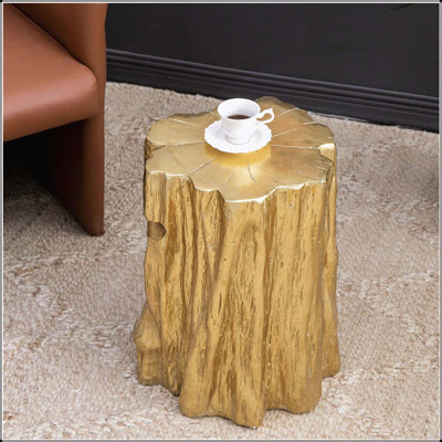 Antique Gold Distressed Tree Trunk Stool, Durable and Stylish Accent Side Table for Modern Interiors