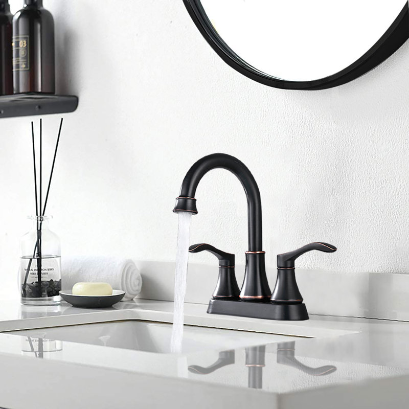 Centerset 2-handle Bathroom Faucet with Drain Assembly, Black