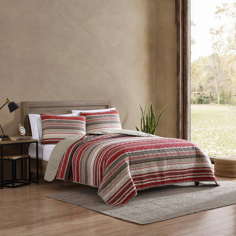 Ensemble de courtepointe en coton Eddie Bauer Yakima Valley, Courtepointe pour lit double/grand et 2 taies déc, Rouge