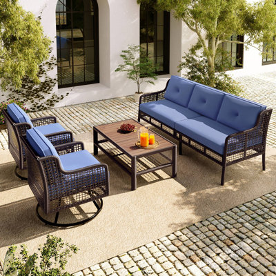 Ensemble de mobilier de patio avec chaises pivotantes, canapés en osier pour 5 personnes, ensemble de conversation modulaire en rotin pour terrasse dans la cour