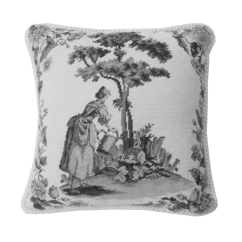 Colonial Williamsburg Black Toile Needlepoint Throw Pillow