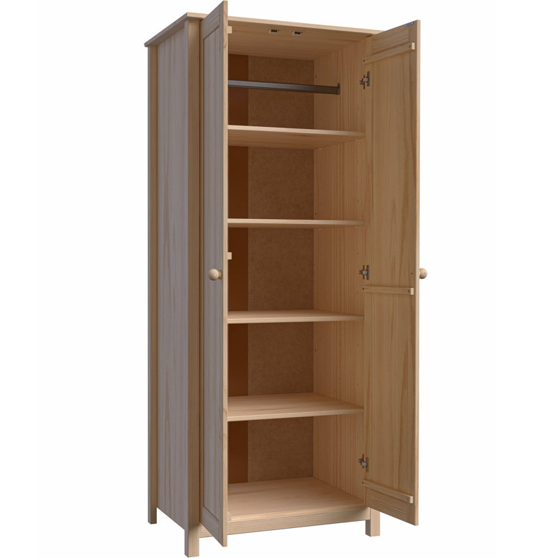 From the Tree Furniture Solid Wood Armoire – 2-Door Wardrobe Cabinet with Adjustable Shelves, Tall Bedroom Storage Closet, Unfinished