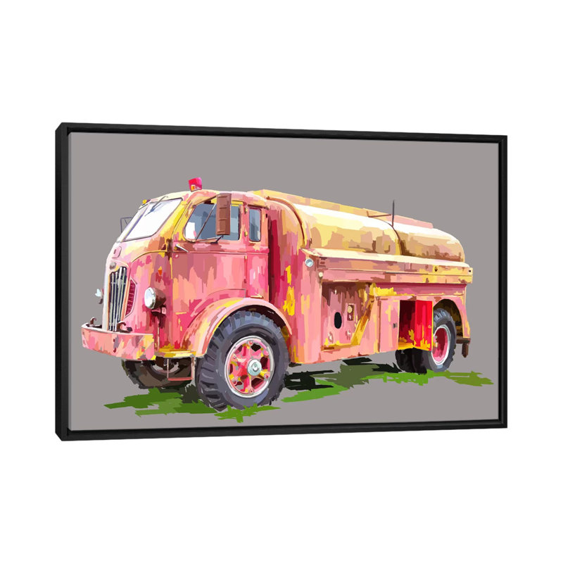«Painterly Firetruck», reproduction sur toile, H 18 po x l 26 po x P 1,5 po, Toile avec cadre noir, Pas de tapis
