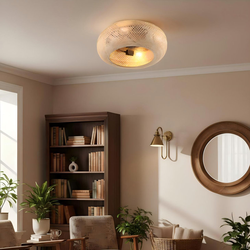 Ventilateur de plafond 19 pouces en rotin 7 pales avec 4 ampoules - Ventilateur de plafond à télécommande à intensité variable, moteur à courant continu réversible pour patio
