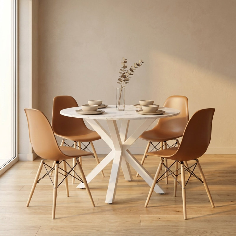 Table de salle à manger Mid-Century, Blanc, Marbre blanc