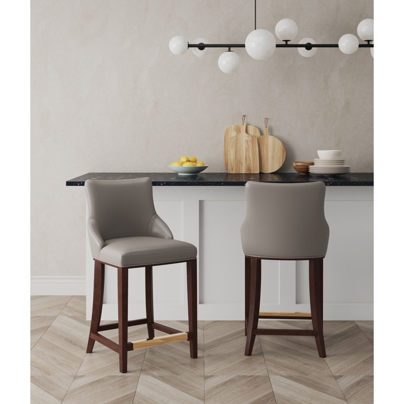 Shubert Upholstered Counter Stool with Solid Wood Frame, Counter Stool (25.13" Seat Height), Dark Gray, 2