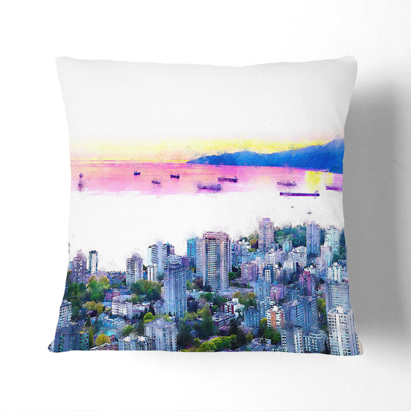 Vancouver Canada Skyline Cushion with Filling, 55cm H x 55cm W x 20cm D