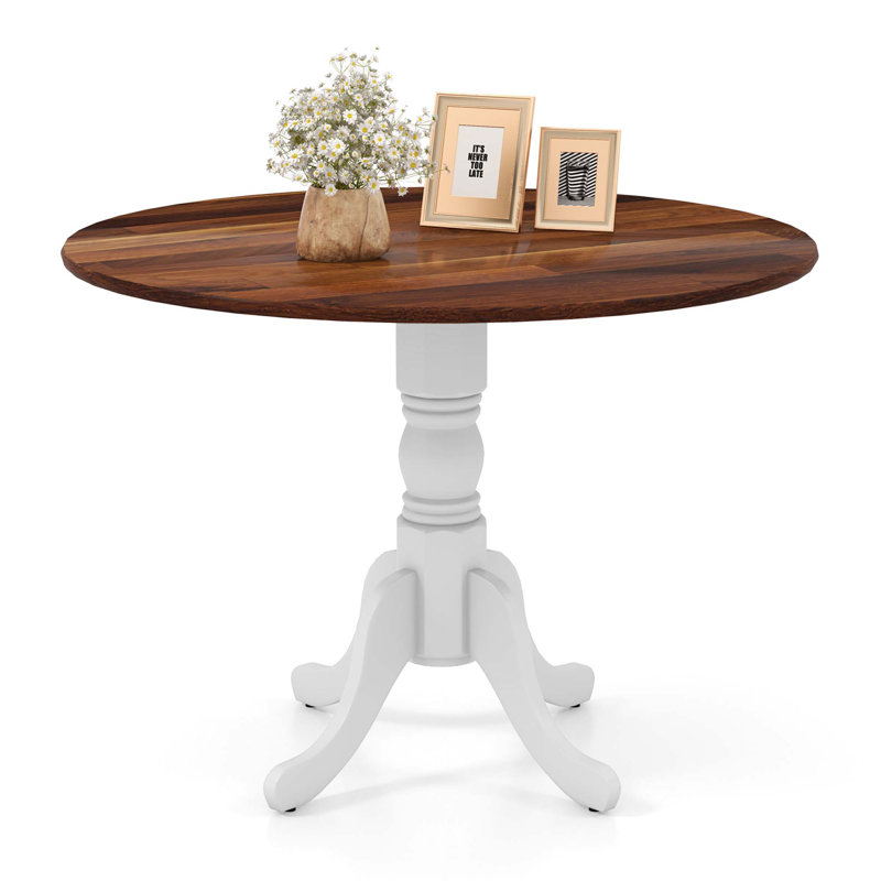 Cliftina Round Solid Wood Dining Table, White, Walnut