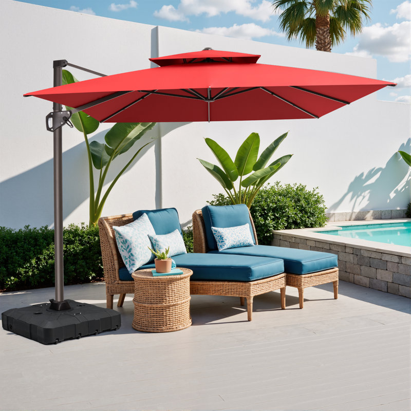 9' X 11' Double Top Cantilever Umbrella With Weighted Base, Rouge