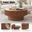 Table basse cylindrique ronde de 31,5 pouces avec rangement dissimulé à couvercle amovible, table de cocktail nervurée en bois massif, table de centre au fini noyer de ferme pour le salon