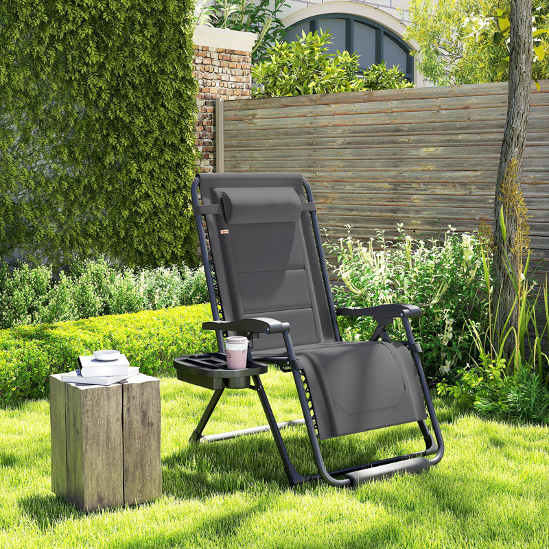 Chaise de patio inclinable avec porte-gobelet Zero Gravity, Gris