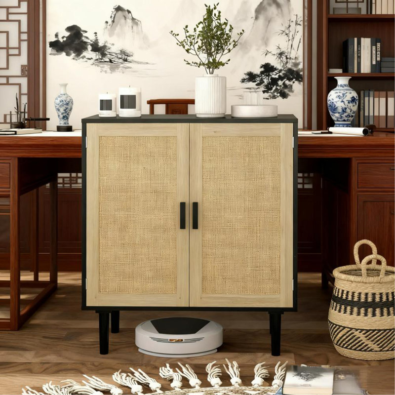 Buffet de 31,5 po avec 2 portes et tablettes en rotin