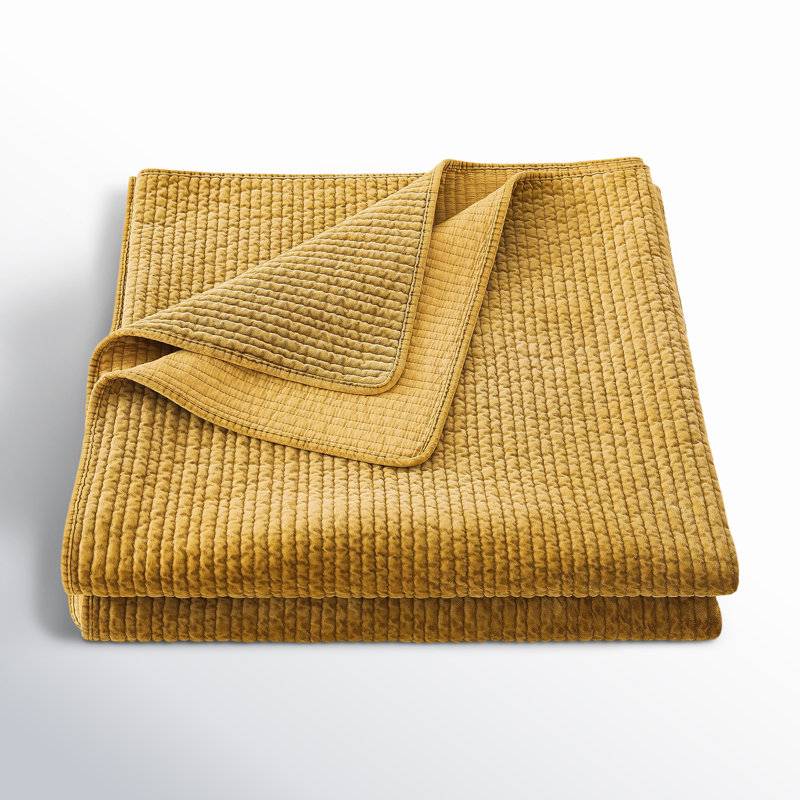 Stonewashed Velvet Cotton Velvet Modern Rustic Quilt, Twin Quilt, Light Tan