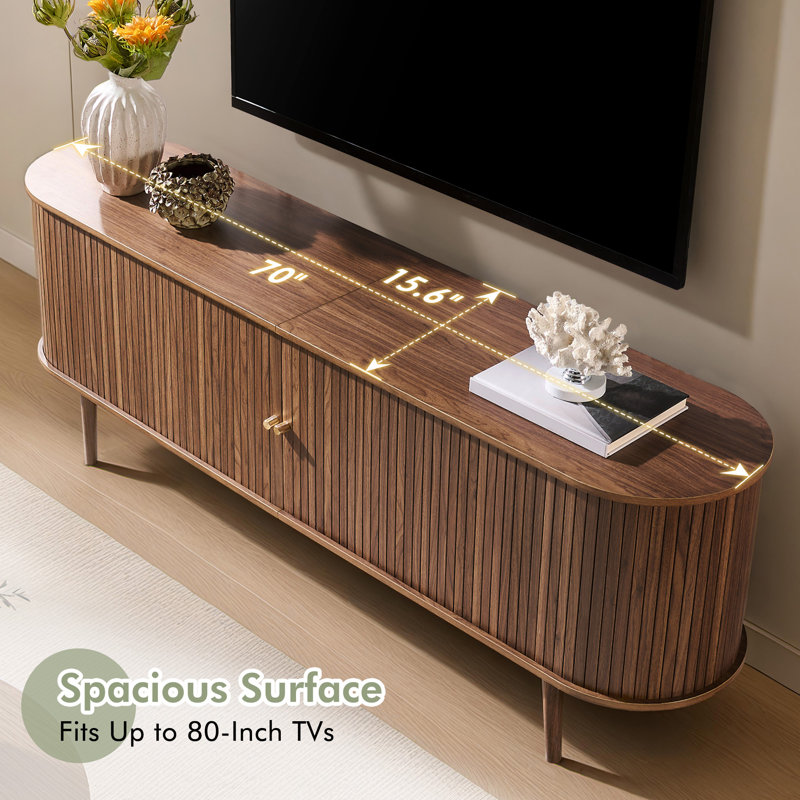 Baheerah TV Stand with Tambour Doors, Walnut, 24.2" H x 70" L x 15.5" W