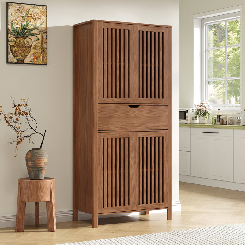 Armoire de cuisine 69 po, grande armoire de rangement de style campagnard avec portes grillagées et tiroir, organisateur de rangement autoportant brun rustique avec tablettes réglables pour la cuisine, la salle à manger et le salon