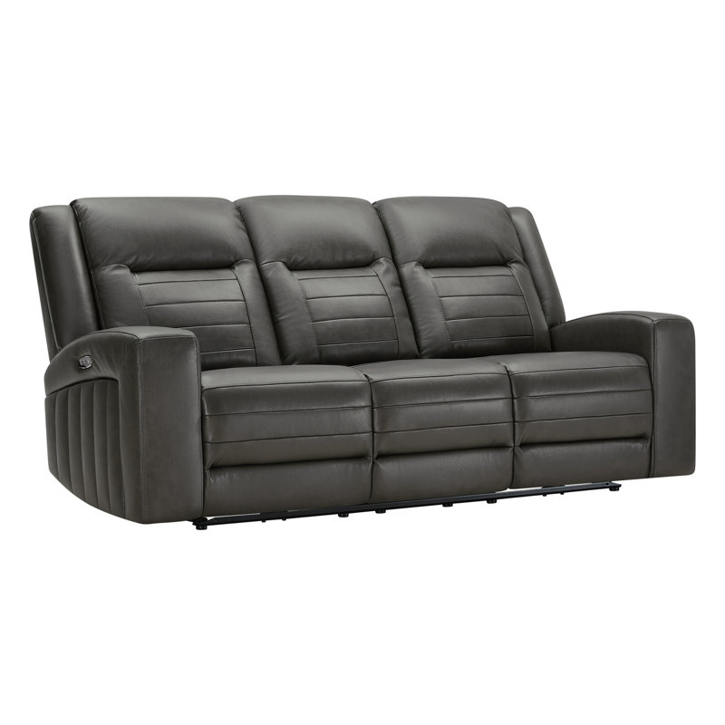  Benji 87.4'' Wide Gray Genuine Leather Power Wall Reclining Sofa with USB Ports, Gray