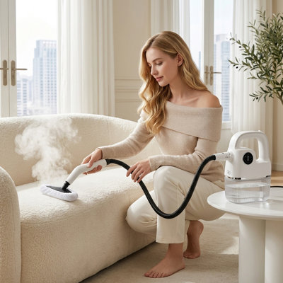 Nettoyeur vapeur portatif haute température 1400 W pour le nettoyage de voiture, canapé, fenêtres, meubles, cuisine, salle de bain, joints et carrelage.
