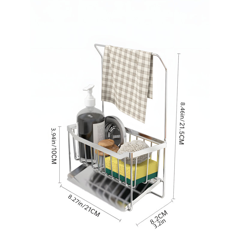 Stainless Steel Sponge Holder With Drainage Basket For Kitchen Sink Countertop Organizer