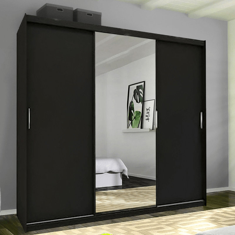 Chuipek 3 Door Manufactured Wood Wardrobe, Black