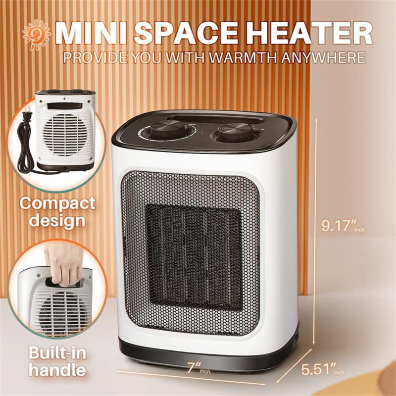 R.W.FLAME 1500 Watt 5100 BTU Electric Compact Space Heater with Adjustable Thermostat, White