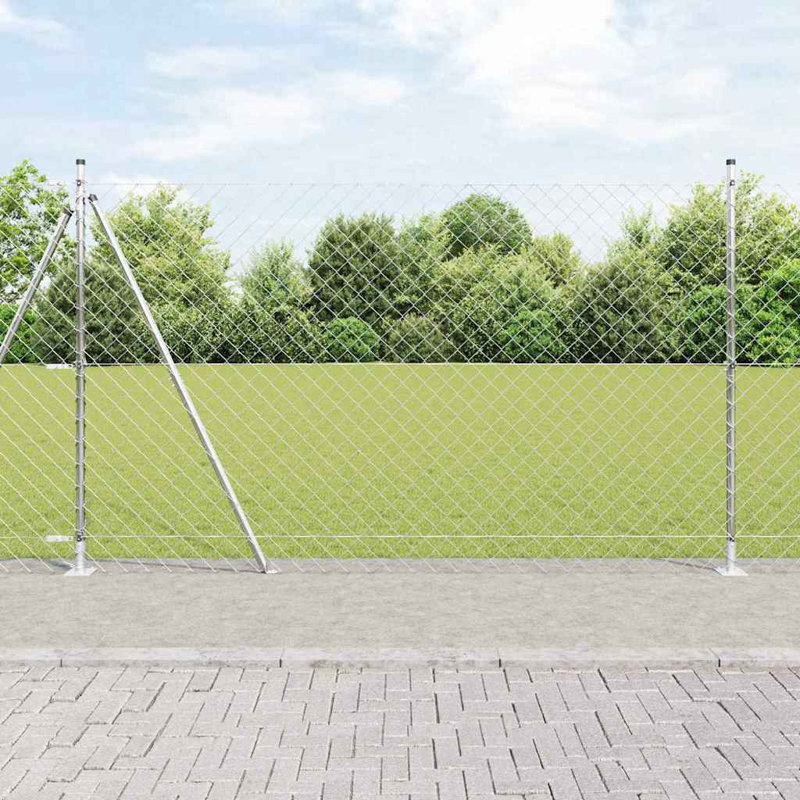 Vidaxl Chain Link Fence With Posts Steel, Silver, 160cm H x 1000cm W x 3.2cm D