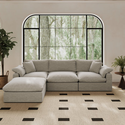 110.8" White Cloud Couch, Oversized Modular Comfy Sofa For Living Room, L Shaped Sectional Couches With Removable Washable Sofa Covers, Deep 3-Seat With Ottoman