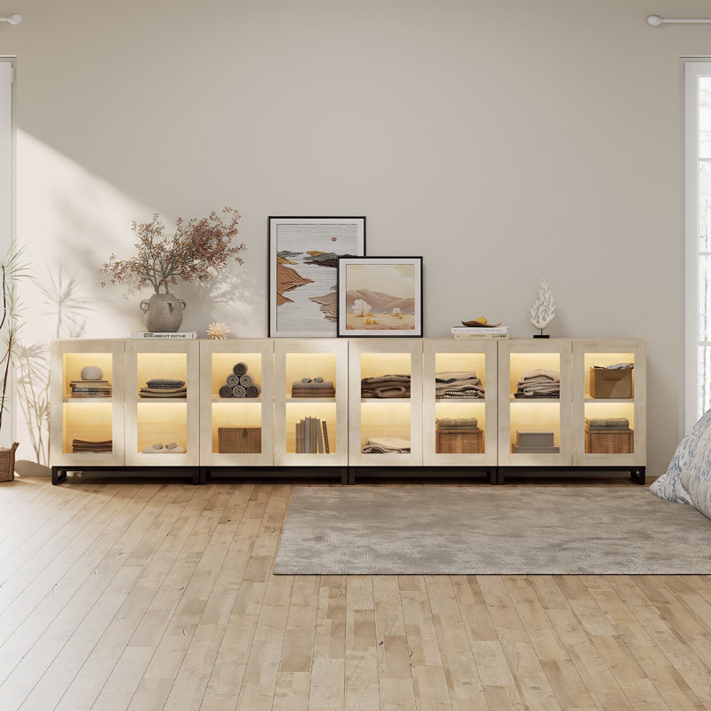 Armoire d'appoint moderne avec 8 portes en verre, commode d'appoint multifonctionnelle avec grand rangement et tablette réglable