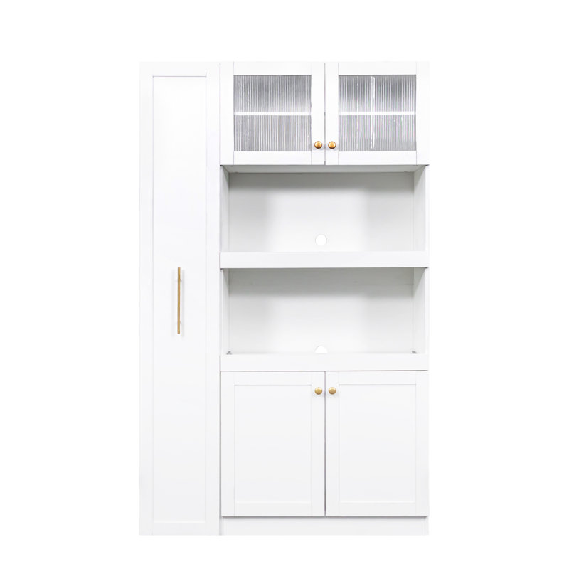 Armoire de cuisine avec étagère de rangement coulissante multifonctionnelle, armoire de rangement de ferme avec 4 portes, organisateurs de garde-manger pour la cuisine, la salle à manger (blanc)