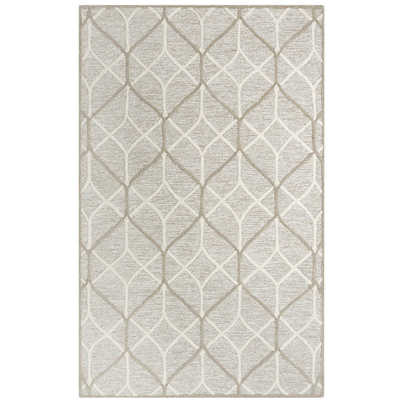 Tapis brun en laine touffeté à la main à motif géométrique Kristian, Rectangle 5 pi x 7 pi 6 po