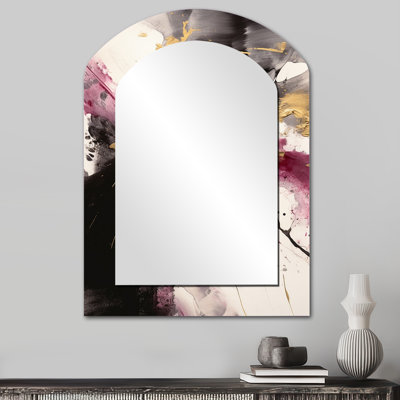 Gold and Pink Fluid Fusion II - Modern Arch Wall Mirror