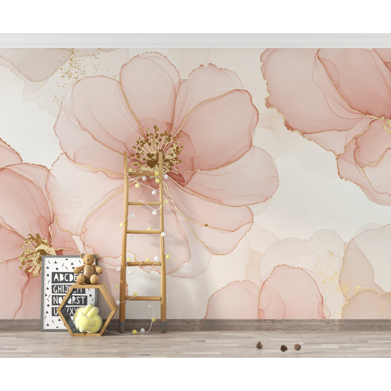 Papier peint à l'aquarelle à motif floral en soie Couture, L 75 po x l 50 po, Peler et coller