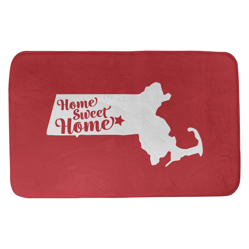 Rectangle Foam Microfiber Non-Slip Does Not Apply Bath Rug, 21" W x 34" L, Red, Home Sweet Massachusetts 2