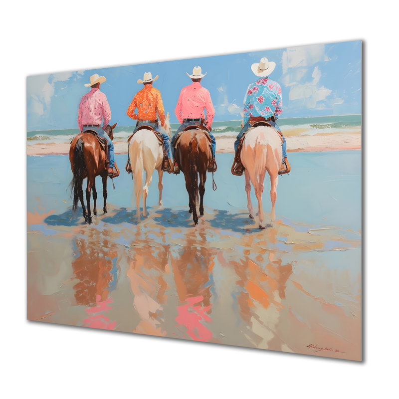 «Coastal Cowboys Horse Horse Riding At Matagorda Bay», reproduction d'art mural Cowboys, Métal métal
