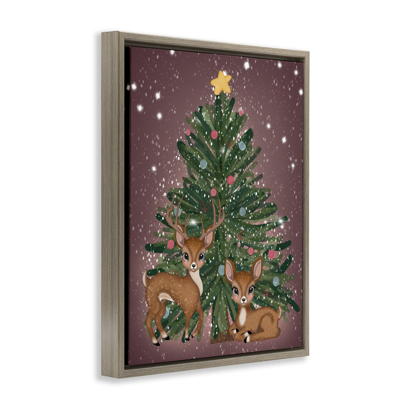 Cadre flottant Christmas Tree Fun Deer, design par Drew McInerney, H 21 po x l 17 po, Cadre flottant orme Montalcino