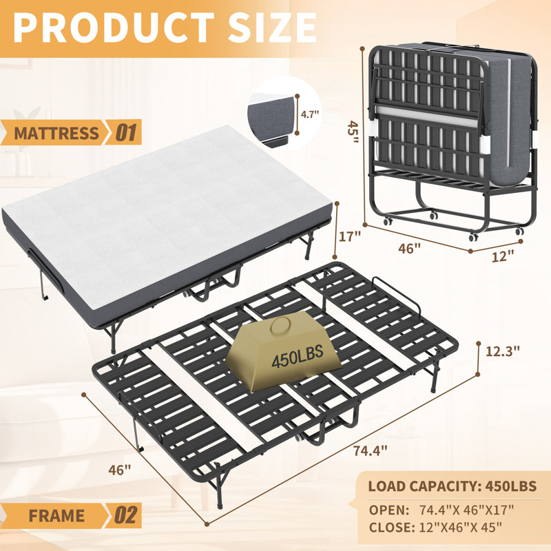Heavy Duty Black Classic Farmhouse，12”Underbed Clearance ,Premium Steel Slat Mattress Foundation With Storage,