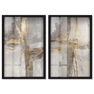 «Worn Parchment Set Shadowbox Print Abstract Wall Decor» par Art Remedy, cadre noir, 10 x 15